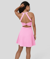 Halara - Rückenfreies,  verdrehtes,  ausgeschnittenes 2-in-1-Mini-Barre-Ballett-Tanzkleid mit Rundhalsausschnitt-längere Länge - Nosegay - XS(Long)