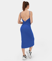 Halara - Rückenfreies,  verdrehtes,  figurbetontes Midi-Freizeitkleid im Rippenstrick - Blue Without Nights - XL