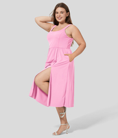 Halara - Rückenfreies,  verdrehtes Midi-Kleid in Großgröße mit Schlitz und Seitentaschen - Nosegay - 3X