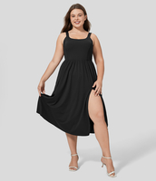 Halara - Rückenfreies,  verdrehtes Midi-Kleid in Großgröße mit Schlitz und Seitentaschen - Schwarz - 1X