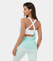 Halara - Rückenfreies,  verdrehtes,  ärmelloses 2-in-1-Jacquard-Yoga-Tanktop mit Schlitz und überkreuzten Trägern - Moonlight Jade - XL