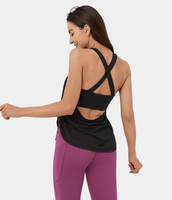 Halara - Rückenfreies,  verdrehtes,  ärmelloses 2-in-1-Jacquard-Yoga-Tanktop mit Schlitz und überkreuzten Trägern - Schwarz - XS