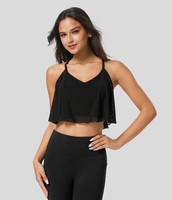Halara - Rückenfreies,  verkürztes,  überkreuztes Yoga-Cami-Top mit kontrastierendem Mesh - Schwarz - M