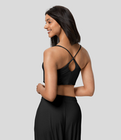 Halara - Rückenfreies Yoga-Cami-Oberteil mit Wasserfallausschnitt,  überkreuztem Salatbesatz und Hanky-Saum - Schwarz - S