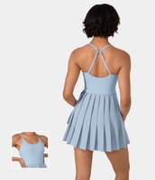 Halara - Rückenfreies,  zweiteiliges,  plissiertes Barre-Ballett-Tanzkleid mit seitlichen Taschen - Angel Falls - S