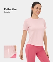 Halara - Reflektierendes Yoga-Sportoberteil mit kurzen Ärmeln und abgerundetem Saum - Primel Rosa - S