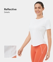 Halara - Reflektierendes Yoga-Sportoberteil mit kurzen Ärmeln und abgerundetem Saum - Weiß - L