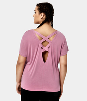 Halara - Rundhals-Crisscross-Einfarbiges Plus Size Sporttop - Limonade Rosa - 1X