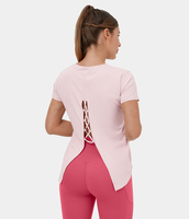 Halara - Rundhals-Kurzarm-Crisscross-Split-Tie-Back-Yoga-Sporttop - Calcite - XL