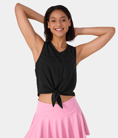 Halara - Rundhals-Trägershirt zum Binden und Barre-Balletttanz - Schwarz - S