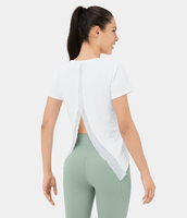 Halara - Rundhals-Yoga-Sportoberteil aus kontrastierendem Mesh mit geteiltem,  gebogenem Saum - Weiß - M