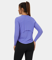 Halara - Rundhalsausschnitt,  abgerundeter Saum,  kontrastierendes Mesh-Yoga-Sporttop - Jacaranda - M