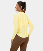 Halara - Rundhalsausschnitt,  abgerundeter Saum,  kontrastierendes Mesh-Yoga-Sporttop - Transparent Yellow - M