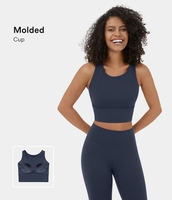 Halara - Rundhalsausschnitt,  rückenfreies,  verkürztes Yoga-Tanktop mit Racerback - Estate Blue - L