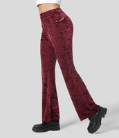 Halara - Schlaghose aus Samt mit hohem Bund und seitlichen Pattentaschen - Burgunder - S(regular)