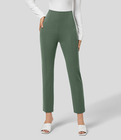 Halara - Schmale Stoffhose mit hohem Bund und Gesäßtaschen - Bean Green - XL(regular)