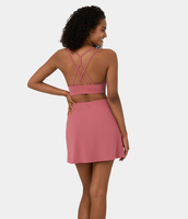 Halara - Softlyzero™ Airy Rückenfreies,  ausgeschnittenes Cool-Touch-Mini-Freizeitkleid mit U-Ausschnitt,  doppelten Trägern und Schnürung - Desert Rose - M