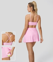 Halara - Softlyzero™ Airy Rückenfreies,  überkreuztes,  gerüschtes,  ausgeschnittenes 2-in-1-Mini-Cool-Touch-Tenniskleid mit Seitentaschen und verstellbaren Trägern - Nosegay - L
