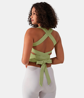 Halara - Softlyzero™ Airy Rückenfreies,  gepolstertes,  überkreuztes Trainings-Tanktop zum Schnüren - Reed - XS