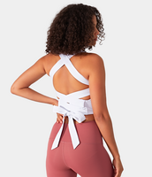 Halara - Softlyzero™ Airy Rückenfreies,  gepolstertes,  überkreuztes Trainings-Tanktop zum Schnüren - Weiß - XL