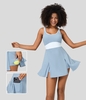 Halara - Softlyzero™ Airy rückenfreies,  geteiltes 2-in-1-Mini-Tenniskleid mit U-Ausschnitt,  Cool-Touch - Angel Falls - S