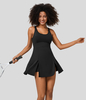 Halara - Softlyzero™ Airy rückenfreies,  geteiltes 2-in-1-Mini-Tenniskleid mit U-Ausschnitt,  Cool-Touch - Schwarz - S