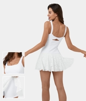 Halara - Softlyzero™ Airy Rückenfreies,  verdrehtes,  ausgeschnittenes 2-in-1-Mini-Cool-Touch-Tanzkleid mit kontrastierender Spitze - Weiß - XS
