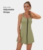 Halara - Softlyzero™ Airy Tenniskleid mit Reißverschluss vorne und verstellbaren Trägern - Tender Willow Green - XL