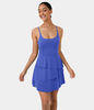 Halara - Softlyzero™ Airy Tiered 2-in-1 Rüschen Verstellbare Träger Tasche Sportkleid-Selene - Aster Blue - L