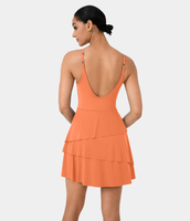 Halara - Softlyzero™ Airy Tiered 2-in-1 Rüschen Verstellbare Träger Tasche Sportkleid-Selene - Blush Orange - M