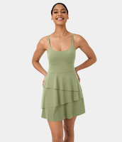 Halara - Softlyzero™ Airy Tiered 2-in-1 Rüschen Verstellbare Träger Tasche Sportkleid-Selene - Swamp - S