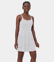 Halara - Softlyzero™ Airy Tiered 2-in-1 Rüschen Verstellbare Träger Tasche Sportkleid-Selene - Weiß - XS