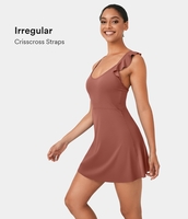 Halara - Softlyzero™ Airy Unregelmäßige Träger Kreuz und quer 2-in-1-Sportkleid mit Seitentaschen - Etruscan Red - XS