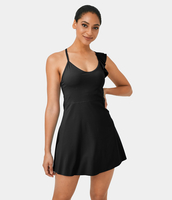 Halara - Softlyzero™ Airy Unregelmäßige Träger Kreuz und quer 2-in-1-Sportkleid mit Seitentaschen - Schwarz - S