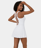 Halara - Softlyzero™ Airy V-Ausschnitt,  rückenfreies,  überkreuztes,  geschnürtes,  2-teiliges Mini-Flare-Freizeitkleid mit Seitentaschen - Weiß - XL