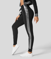 Halara - Softlyzero™ Airy Yoga-Jogginghose mit hohem Bund,  Kordelzug,  Seitentaschen und Farbblockmuster - Schwarz - L(regular)