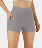 Halara - Softlyzero™ Airy Yoga-Shorts mit hoher Taille und Seitentaschen,  3, 5 Zoll - Stahlgrau - XS
