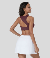 Halara - Softlyzero™ Asymmetrischer,  rückenfreier Yoga-Sport-BH mit leichtem Halt - Red Mahogany - S