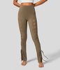 Halara - Softlyzero™ Ausgeschnittene,  dekorative,  geteilte Yoga-Leggings mit hohem Bund und Schnürung - Chestnut Brown - XS(full_length)