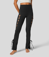 Halara - Softlyzero™ Ausgeschnittene,  dekorative,  geteilte Yoga-Leggings mit hohem Bund und Schnürung - Schwarz - S(full_length)