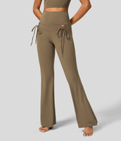 Halara - Softlyzero™ Ausgeschnittene,  schmale Yoga-Schlaghose mit hohem Bund und Schnürung auf der Vorderseite - Chestnut Brown - XL(regular)