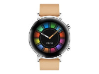 Huawei Watch GT 2 - Classic - 42 mm - Edelstahl - intelligente Uhr mit Riemen - Leder - gravel beige