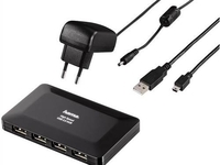 Hama USB 2.0 HUB 1:4 mit Netzteil (Schwarz)