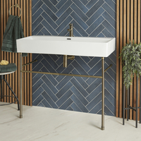 1000mm x 420mm Waschbecken mit Metallgestell in gebürstetem Gold – Sandford