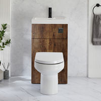 2-in-1-Waschbecken- und WC-Element 500mm x 890mm mit Covelly-WC inkl. Spülknopf in Schwarz dunkle Eiche - Cluo