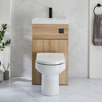 2-in-1-Waschbecken- und WC-Element 500mm x 890mm mit Covelly-WC inkl. Spülknopf in Schwarz helle Eiche - Cluo