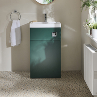 2-in-1-Waschbecken- und WC-Element 500mm x 890mm (ohne WC) Dunkelgrün inkl. einem Spülknopf in Chrom - Cluo