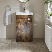 2-in-1-Waschbecken- und WC-Element 500mm x 890mm (ohne WC) dunkle Eiche inkl. einem Spülknopf in Chrom - Cluo