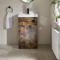 2-in-1-Waschbecken- und WC-Element 500mm x 890mm (ohne WC) dunkle Eiche inkl. einem Spülknopf in Schwarz - Cluo