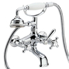 2-Loch Wannenarmatur Retro mit Brause,  Wand- & Wannenrandmontage,  150mm Rohrabstand - Jade Cross,  von Hudson Reed